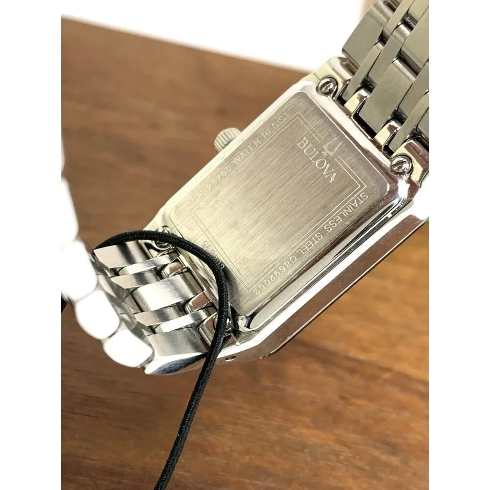 Bulova Women's Watch 96P202 Quartz Black Dial Diamond Quadra Silver Steel CHIP
